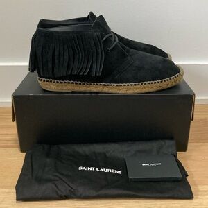 YVES SAINT LAURENT black Florence fringe booties/shoes 44.5